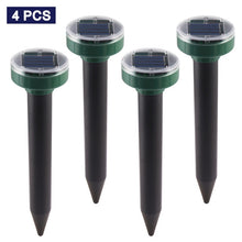 Load image into Gallery viewer, 4 Pack Solar Powered Pest Reject Ultrasonic Sonic Mouse Mole Insect Pest Rodent Repellent LED Light
